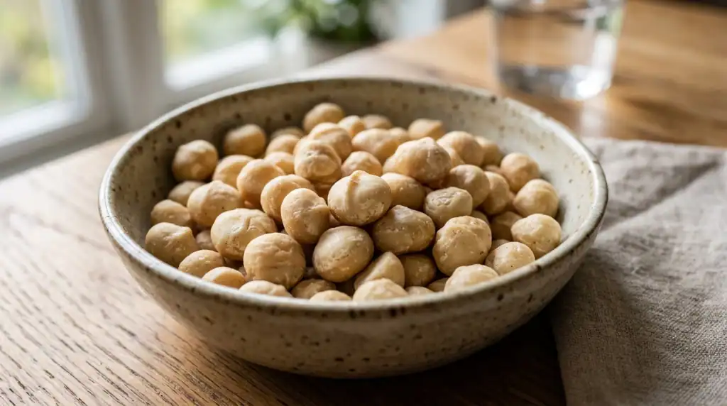 Close-up-of-macadamia-nuts-in-a-snack-bowl