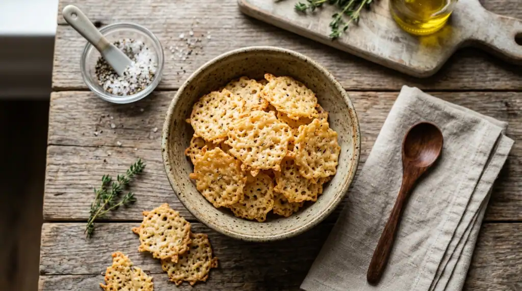 Flat-lay-of-cheese-crisps-in-a-bowl